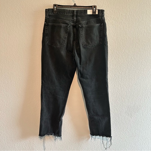 Women’s Re/Done High Rise 70s Stovepipe Jeans 31 Aged Black Button Fly Raw Hem - Picture 2 of 12